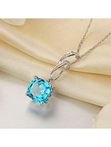 2.50ct Cushion Cut Blue Topaz Pendant, Gemstone and Diamond Necklace, 14kt White Gold