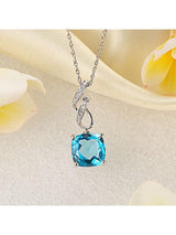 2.50ct Cushion Cut Blue Topaz Pendant, Gemstone and Diamond Necklace, 14kt White Gold