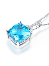 4.00ct Cushion Cut Blue Topaz Pendant, Gemstone and Diamond Necklace, 14kt White Gold