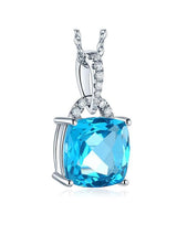 4.00ct Cushion Cut Blue Topaz Pendant, Gemstone and Diamond Necklace, 14kt White Gold