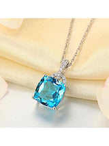 4.00ct Cushion Cut Blue Topaz Pendant, Gemstone and Diamond Necklace, 14kt White Gold