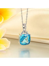 4.00ct Cushion Cut Blue Topaz Pendant, Gemstone and Diamond Necklace, 14kt White Gold