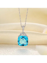 4.00ct Cushion Cut Blue Topaz Pendant, Gemstone and Diamond Necklace, 14kt White Gold