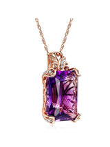 10.50ct Luxury Emerald Cut Amethyst Pendant, Gemstone and Diamond Necklace, 14kt Rose Gold