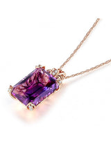 10.50ct Luxury Emerald Cut Amethyst Pendant, Gemstone and Diamond Necklace, 14kt Rose Gold