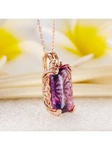 10.50ct Luxury Emerald Cut Amethyst Pendant, Gemstone and Diamond Necklace, 14kt Rose Gold