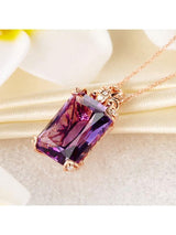 10.50ct Luxury Emerald Cut Amethyst Pendant, Gemstone and Diamond Necklace, 14kt Rose Gold