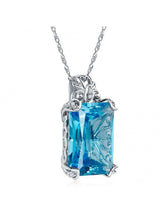 12.75ct Luxury Emerald Cut Blue Topaz Pendant, Gemstone and Diamond Necklace, 14kt White Gold