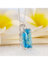 12.75ct Luxury Emerald Cut Blue Topaz Pendant, Gemstone and Diamond Necklace, 14kt White Gold