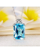 12.75ct Luxury Emerald Cut Blue Topaz Pendant, Gemstone and Diamond Necklace, 14kt White Gold