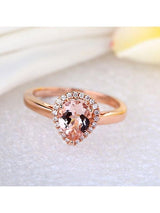 1.20ct Rose Gold, Pear Cut Morganite Engagement Ring, Available in 14kt or 18kt Rose, Yellow or White Gold
