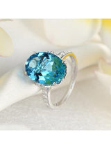 6.50ct Oval Cut Luxury Blue Topaz Dress Ring, Available in 14kt or 18kt White, Yellow or Rose Gold