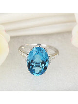 6.50ct Oval Cut Luxury Blue Topaz Dress Ring, Available in 14kt or 18kt White, Yellow or Rose Gold
