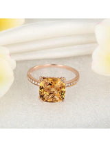 3.60ct Cushion Cut Citrine Engagement Ring, Available in 14kt or 18kt Rose, Yellow or White Gold