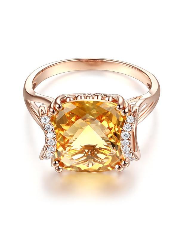 6.00ct Cushion Cut Luxury Citrine Dress Ring, Available in 14kt or 18kt Rose, Yellow or White Gold