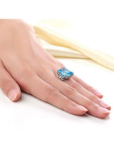 12.70ct Emerald Cut Luxury Blue Topaz Dress Ring, Available in 14kt or 18kt White, Yellow or Rose Gold