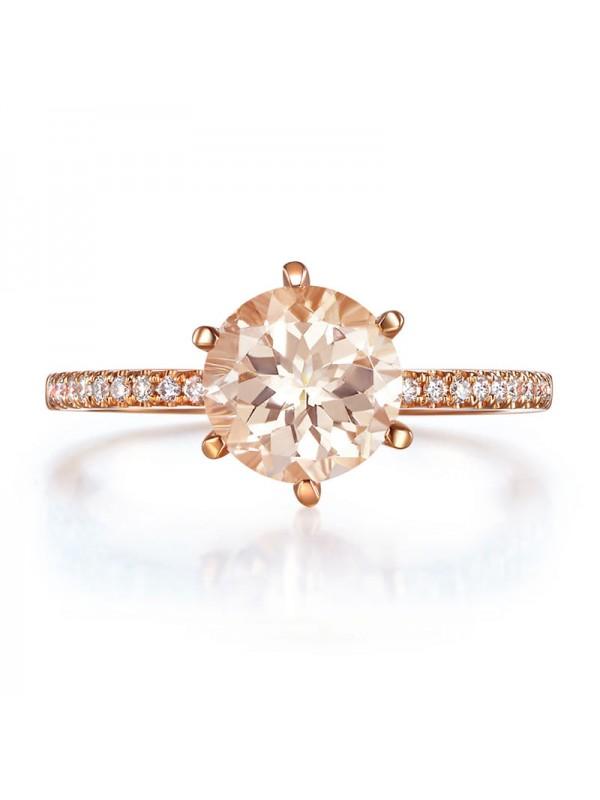 1.20ct Rose Gold, Round Cut Morganite Engagement Ring, Available in 14kt or 18kt Rose, Yellow or White Gold