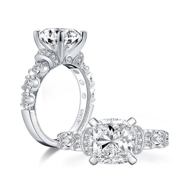 3.00ct Cushion Cut Vintage Diamond Engagement Ring, 925 Silver