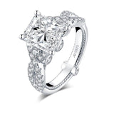5.00ct Radiant Cut Diamond Engagement Ring, Vintage Twist Shoulders, 925 Silver