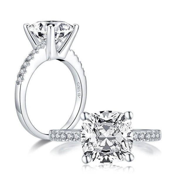 3.25ct Cushion Cut Diamond Engagement Ring, 925 Silver