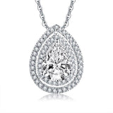 1.75ct Bridal Pear Diamond, Double Halo Pendant, Bridal Halo Diamond Necklace, 925 Silver