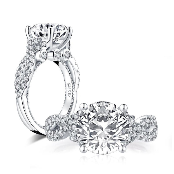 3.50ct Round Cut, Vintage Twist Shoulders, Diamond Engagement Ring, 925 Silver
