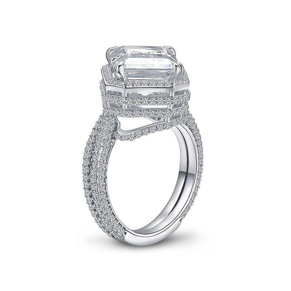 6.00ct Emerald Cut, Diamond Halo Luxury Ring, 925 Silver
