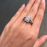 1.50ct Radiant Cut Double Halo Diamond Ring Set, 925 Sterling Silver