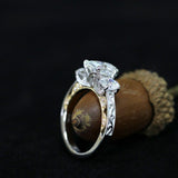 3.20ct Oval Cut Moissanite 3 Stone, Classic Engagement Ring, Available in White Gold or Platinum with Rose Gold Detailing