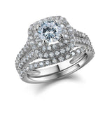 1.80ct Round Cut Halo Diamond Ring, Bridal Ring Set, 925 Sterling Silver