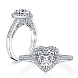 1.25ct Vintage Heart Shaped Diamond Halo, Engagement Ring, 925 Silver