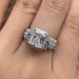 3.25ct Radiant Cut Diamond Ring Set, Bridal Rings, 925 Sterling Silver