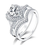 2.00ct Heart Cut Diamond Ring, Matching Band, Bridal Ring Set, 925 Sterling Silver