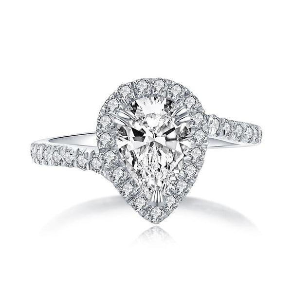 1.50ct Pear Cut Diamond Halo Engagement Ring, 925 Silver
