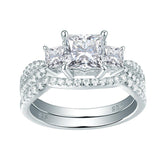 2.00ct Princess Cut Diamond Ring Set, 925 Sterling Silver