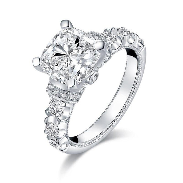 3.00ct Cushion Cut Vintage Diamond Engagement Ring, 925 Silver