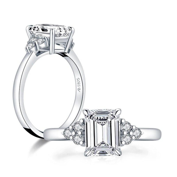 1.50ct Vintage Emerald Cut Diamond Engagement Ring, 925 Silver