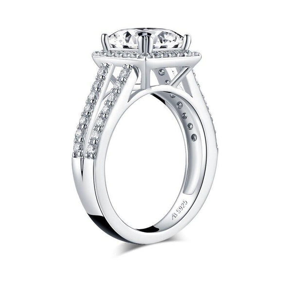 1.60ct Princess Cut Diamond Halo Engagement Ring, 925 Silver