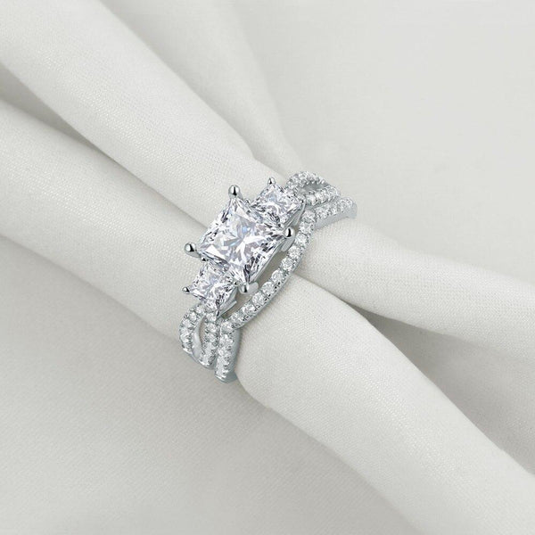2.00ct Princess Cut Diamond Ring Set, 925 Sterling Silver