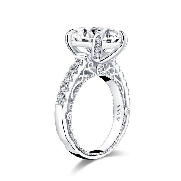 5.00ct Vintage Cushion Cut Diamond Engagement Ring, 925 Silver,