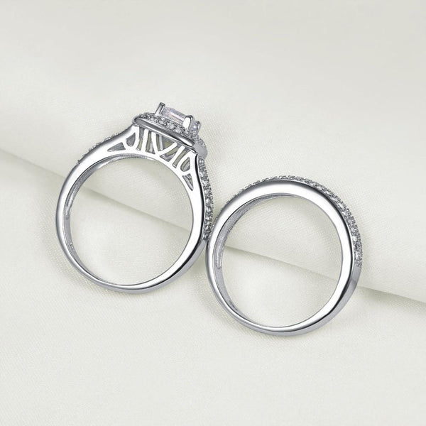 2.25ct Princess Cut, Diamond Halo Diamond Ring, Bridal Ring Set, 925 Sterling Silver