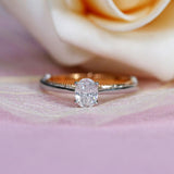 0.60ct Oval Cut Moissanite, Classic Vintage Engagement Ring, Available in White Gold or Platinum with Rose Gold Detailing