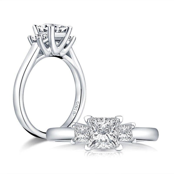 1.00ct Princess Cut Diamond 3 Stone Engagement Ring, 925 Silver
