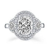 3.00ct Oval Cut, Double Halo Diamond Engagement Ring, 925 Silver