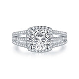 2.00ct Round Cut Diamond Halo Engagement Ring, 925 Silver