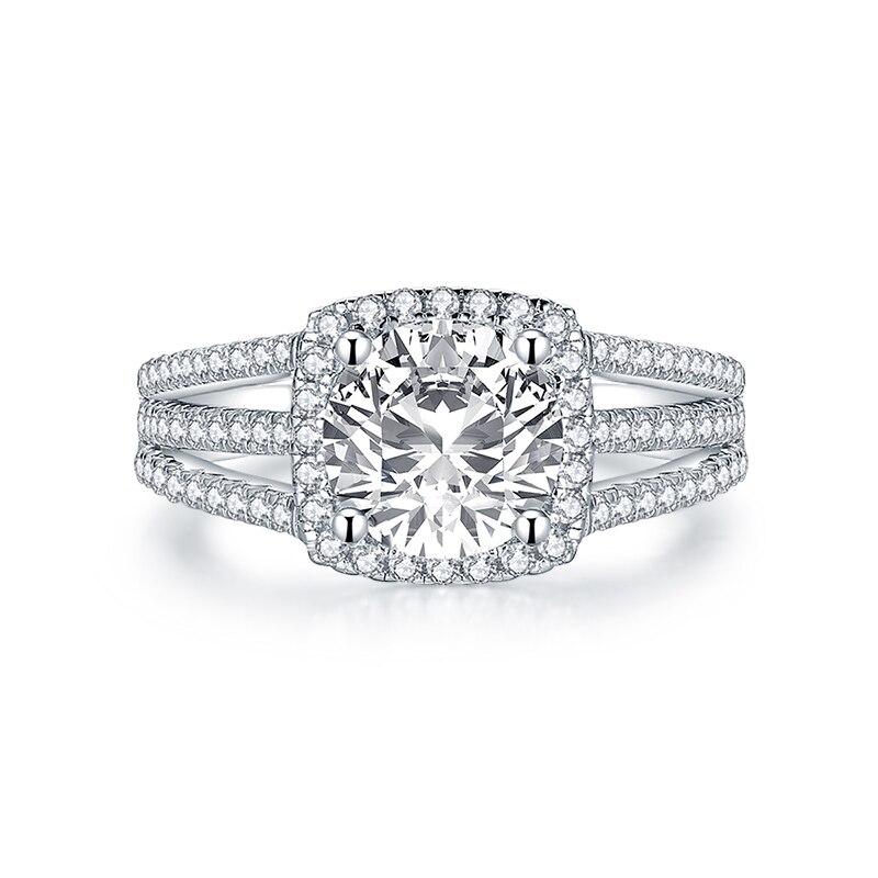 2.00ct Round Cut Diamond Halo Engagement Ring, 925 Silver
