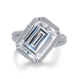 6.00ct Emerald Cut, Diamond Halo Luxury Ring, 925 Silver