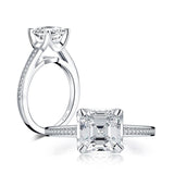 2.50ct Asscher Cut Diamond Engagement Ring, 925 Silver