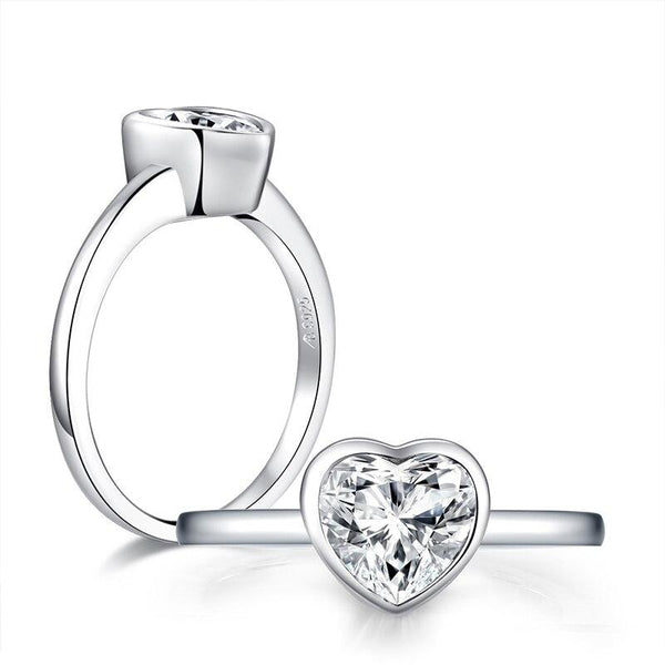 1.25ct Heart Shaped Diamond Engagement Ring, Rub Over Setting, 925 Silver