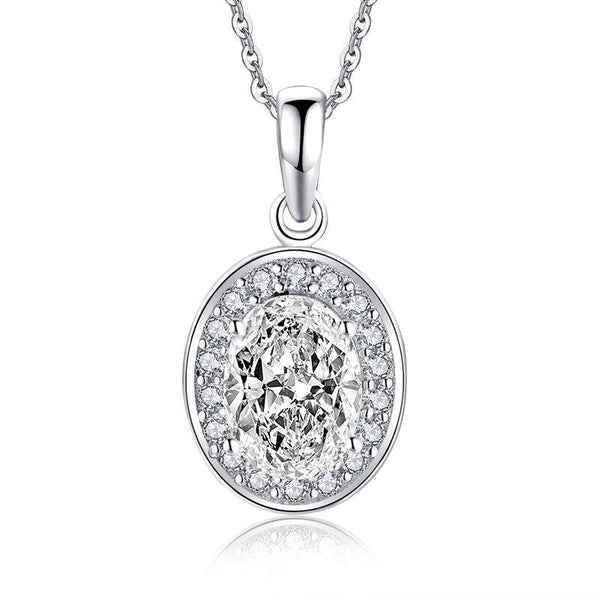 1.25ct Bridal Oval Diamond Halo Pendant, Bridal Halo Diamond Necklace, 925 Silver